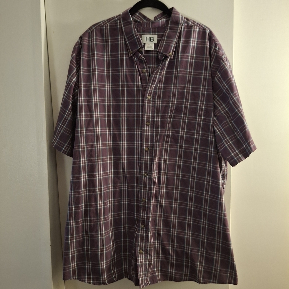 HB Men's Purple Plaid Short Sleeve Shirt
